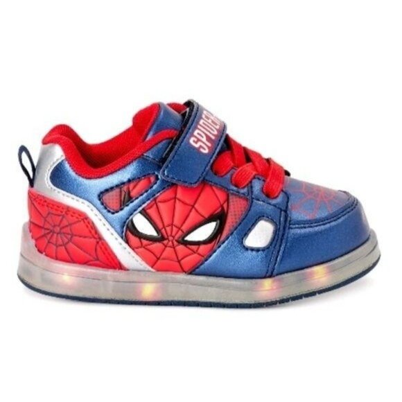 Marvel Spider-Man Kids  Red Blue Hook & Loop Strap Light-Up Sneakers Size 7 - Picture 3 of 9